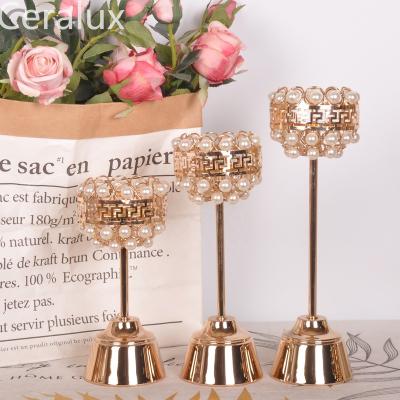 China Modern Luxury Romantic Gold Craft Candle Holder For Restaurant Home Wedding Party Cafe Candlelight Dinner Hotel Decoration for sale