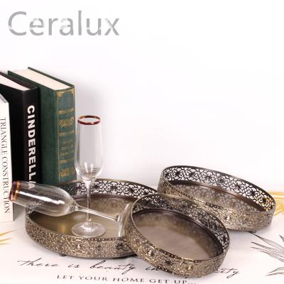 China Morden Luxury Round Gold Storage Perfume Metal Cosmetic Tray for Hotel Wedding Home Decor for sale