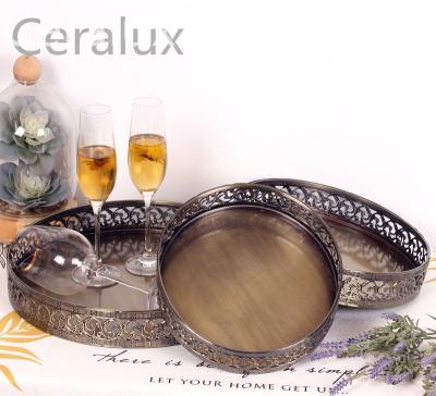 China Morden Luxury Wholesale Round Metal Platter Modern Gold Jewelry Tray Serving for Hotel Restaurant Decorative for sale