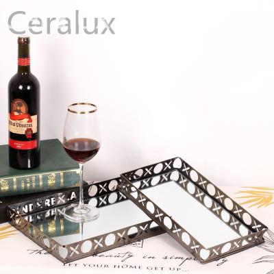 China Morden Luxury Hot Selling Modern New Metal Jewelry Tray Serving Mirror Tray For Hotel Restaurant Wedding Decorative for sale