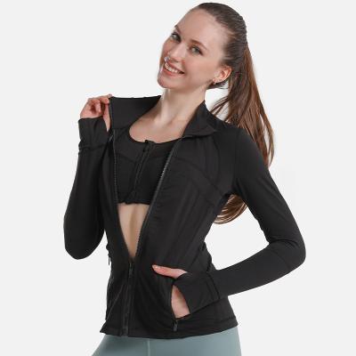 China Custom LOGO High Quality Women's Nylon Soft Anti-UV Slim With Zipper Yoga Workout Fitness Sports Jacket for sale