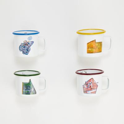 China Enamel cultural and creative products sublimation coffee enamel mugs peach blossom earth enamel mug for sale