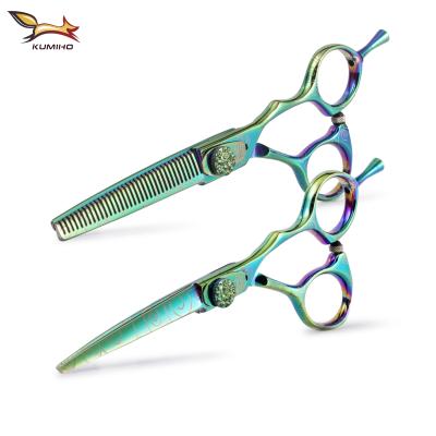 중국 Cutting Scissors 2019 New Arrival KUMIHO CLQ-60 Hair Scissors Set 6inch Hair Shear Green Colored Barber Scissors Chinese 440C High Stainless 판매용