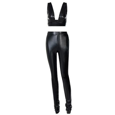 China New Arrivals Breathable Teams Spring Sexy Elegant Fashion Clothes Slim Leather Two Piece Pants Set 2 For Women for sale