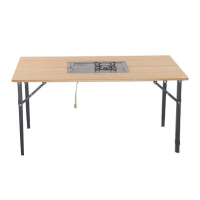 China Folding Camping Table Bamboo Table Easy Carry Stable Travel Raising Barbecue Accessories New Style Outdoor Cooking Table With Oven for sale