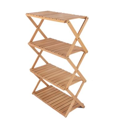 China Sustainable Outdoor Camping 4 Layers Folding Wooden Shelves Garden Picnic Foldable Wooden Storage Rack Shelf for sale