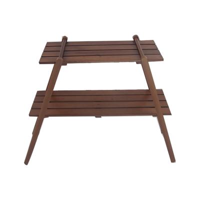 China Double Shelving Beech Wood Sustainable Shelf For Increasing Folding Outdoor Furniture Display Stand For Camping for sale