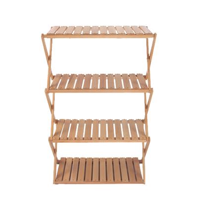 China Four-Layer Sustainable Outdoor Natural Color Folding Storage Camping Furniture Storage Rack Dual Use Shelf for sale