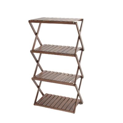 China Sustainable Multi-Function Four-Layer Shelf Fashion Simple Kitchen Storage Shelf Wooden Folding Rack for sale