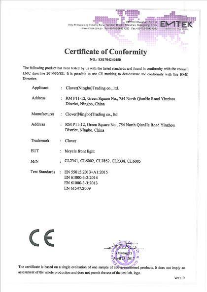 CE - Ningbo Yinzhou Clover Trading Co., Ltd.