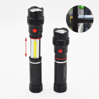 China Strong Magnet Double Light Source Work Light Zoomable COB Tactical LED T6 Flashlight With Magnet for sale