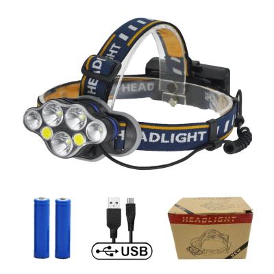 China Camping Clover Lamp 7 LED USB Rechargeable 16000 Lumen 8 Head 18650 Led Headlamps Waterproof Led Headlight for sale