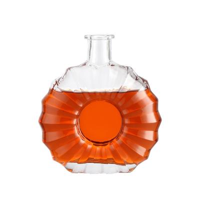 China Wish Creative Round Bottle Glass Liquor Whiskey Gin Vodka Wine Fruit Wine Bottle With Cork for sale