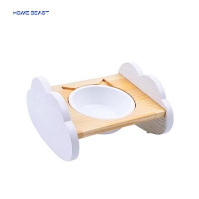 China Cat Bowl Ceramic Dog Bowl Shelf Pet Bowl Durable Solid Wood Slanted High Foot Mouth To Protect The Cervical Spine for sale