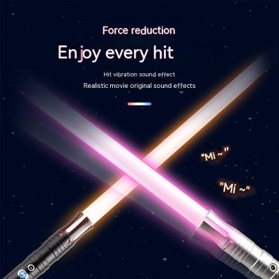 China A new light up vibration rise hilt laser laser metal force reduction sword plastic color change luminescent toy pairs battle change for sale