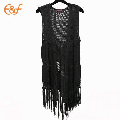 China E&F brand anti-pilling crochet sleeveless black cardigan without buttons for sale