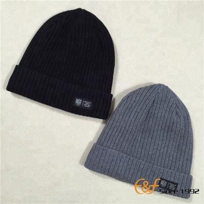 China Commoners Custom Ribbed Knitted Pattern Beanie Hat With Fleece for sale