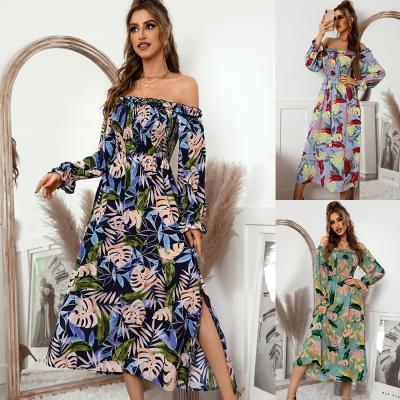 China 2022 European spring and summer viable new products and American temperament commuter one-shoulder dress printed skirt for sale