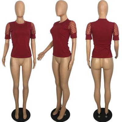 China Viable Good Quality Regular Crocheted Red Solid Vintage Women T-Shirt for sale