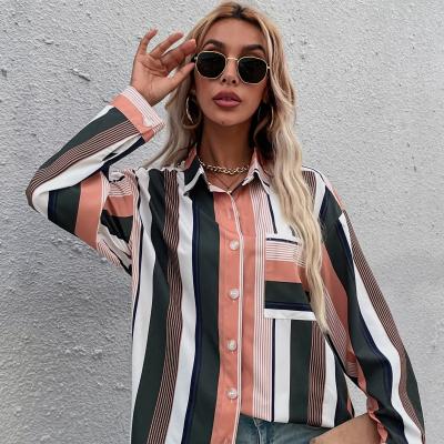 China Viable hot sale in Europe and America 2021 simple fashion striped shirt women's summer loose casual tops for sale