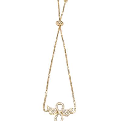 China FASHIONABLE 22K Gold Plated Heart Shape And Key Wing Lock Chain Pendant Bracelet For Lover for sale