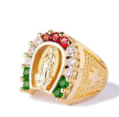 China 2021 Custom Made Lucky Catholic Religious Brass Jewelry Personalized Religious 14k Gold Plated Ring for sale