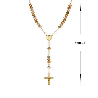 China Top Selling 28 Inch Gorgeous Gold Brass Tricolor Catholic Rosary Religious Unisex Pendant Necklace for sale