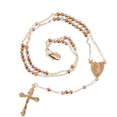 China Simple Design Religious Original Cross Trend Necklace Gold Plated Brass Catholic Religious Rosary for sale