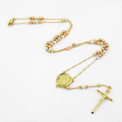 China Religious gold jewelry corss design bead rosary necklace for sale