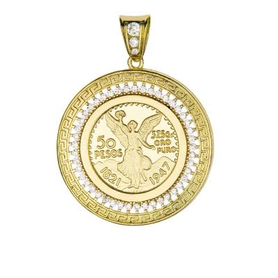 China Fashion Religious Hot Selling Mexican 14k Gold Plated 50 Peso Commemorative Gift Unisex Coin Pendant for sale