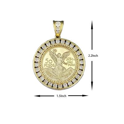 China Religious 14k Gold Plated Necklace Mexico FashionJewelry Accessory 50 Pesos Gold Plated Coin Pendant for sale