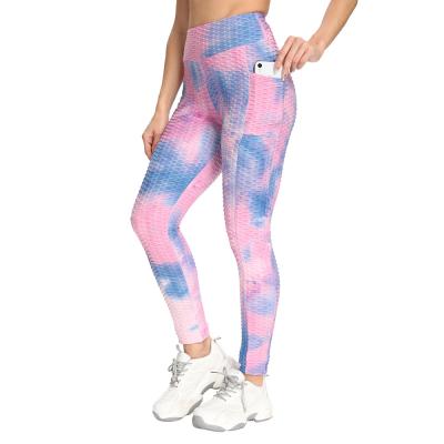 China Breathable Sports Fitness Ink Tie Dye Padded Jacquard Side Pockets High Waist Yoga Pants Women for sale