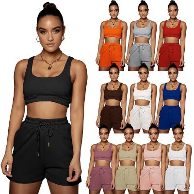 China Breathable Summer 2 Piece Short Pants Matching Sets Women Casual Brown Crop Sweat Top Set for sale