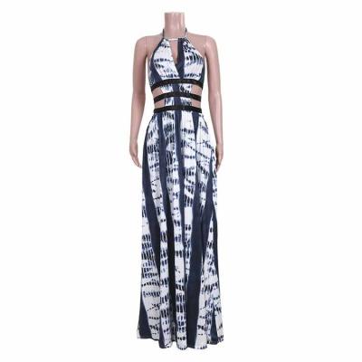 China 2021 summer summer dress halter tie boho breathable long dye maxi dress elegant beach dress for sale