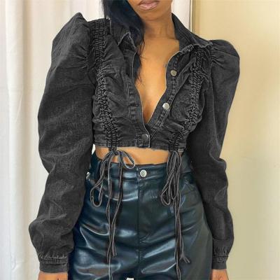 China 2021 New Arrivals Long Sleeve Denim Jacket Bomber Black Lattice Anti-Shrink Jacket for sale