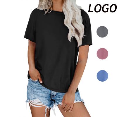 China 2021 New Arrival Anti-Wrinkle Sleeve Short Round Basic Tee Shirt Women Custom Solid Color Neck T-shirt for sale