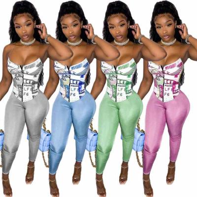 China 2021 New Arrivals QUICK DRY Silver Corset Top And Gaiters Set Two Piece Pants Set Matching Sets for sale