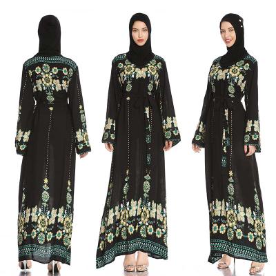 China 2021 New Design Black Anti-wrinkle Women Clothing Loose Sleeve Embroidery Muslim Abaya Dress Long for sale