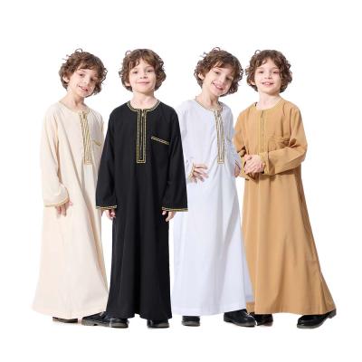 China Comfortable Prayer Clothes Omani Long Robe Thobe For Boy With Zipper Embroidery 2021 Latest Pattern Islamic Muslim Youth Thobe / Thawb Boys for sale