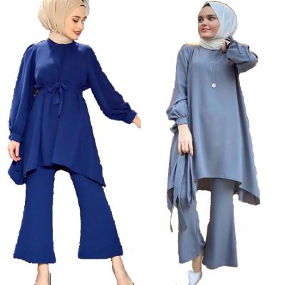 China New Fashion Women Muslim Kaftan QUICK DRY Clothing Two Piece Set Plus Size Suits Dress Top and Pants for sale