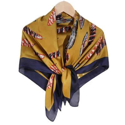 China FENNYSUN 90cm Spring Summer Fashion Collocation 100% Polyester Feather Pattern Printing Promotional Scarf Wraps For Lady for sale