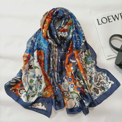 China FENNYSUN 90*180 Large Long Shawl Wrap Silk Scarf Leaves Lady Stoles Designer Fashion Ethnic Printing for sale