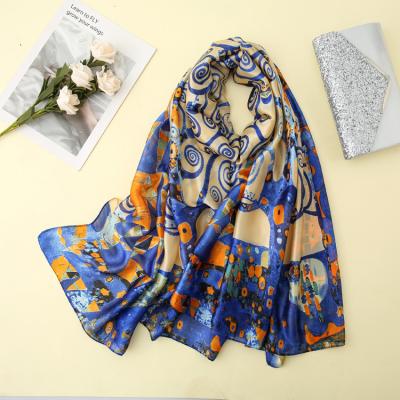 China New Arrival FENNYSUN 90*180 Large Long Flower Oil Painting Shawl Wrap Silk Scarves Shawl Scarf for sale