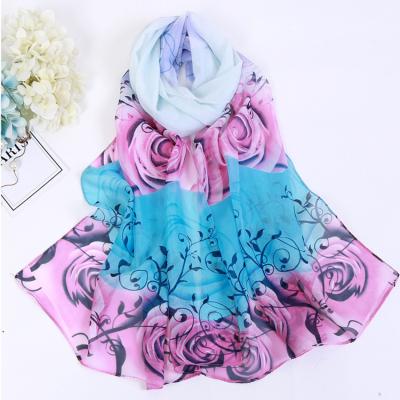 China Fennysun 50X160 Small Long Vine Polyester New Shifon Scarves Rose Scarves Voile Chiffon Printed Neck Decration Style Hot Sale Scarf for sale