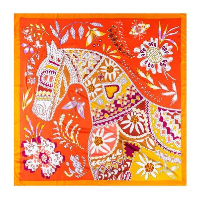 China FENNYSUN 130X130 Twill Large Square Love Promotional Dream Animal Horse Pattern Silk Scarf Printed Square Scarf Fashion Shawl Blanket for sale