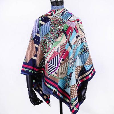 China Promotional Factory Directly Supply FENNYSUN 130x130 Wrap Shawls Twill Big Square Irregular Fashionable Multi Color All Over Print Scarf for sale