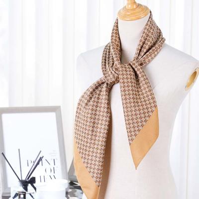 China New Arrival FENNYSUN 90*90cm Large New Arrival Twill Wrap Shawl Leaf Clover Square Lattice Promotional Custom Designer Luxury Silk Scarf for sale