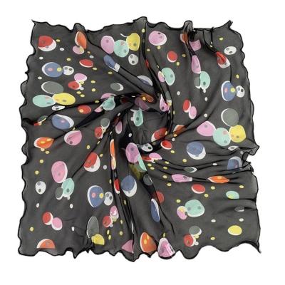 China Promotional Factory Supply FENNYSUN 60x60cm Large Square Direct Silk Polyester Dot Exclusive Scarves Summer 100% Dot Spring Large for sale