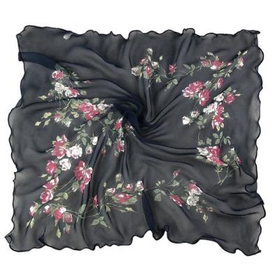 China FENNYSUN Manufacture 60x60cm Small Square Polyester Korean Voile Scarves 2019 Promotional Chinese Idyllic Silk Floral Fabric Flower for sale