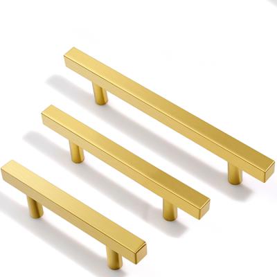 China Modern New Design Sideboard Square Handles Pulls Gold Stainless Steel Drawer Pulls Cabinet Handles for sale